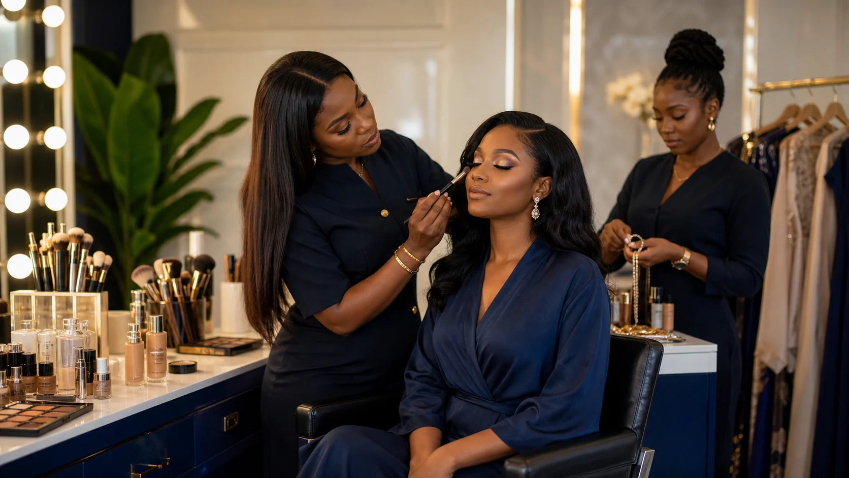 Beauty and lifestyle campaign concept showing premium Nigerian makeup and styling preparation