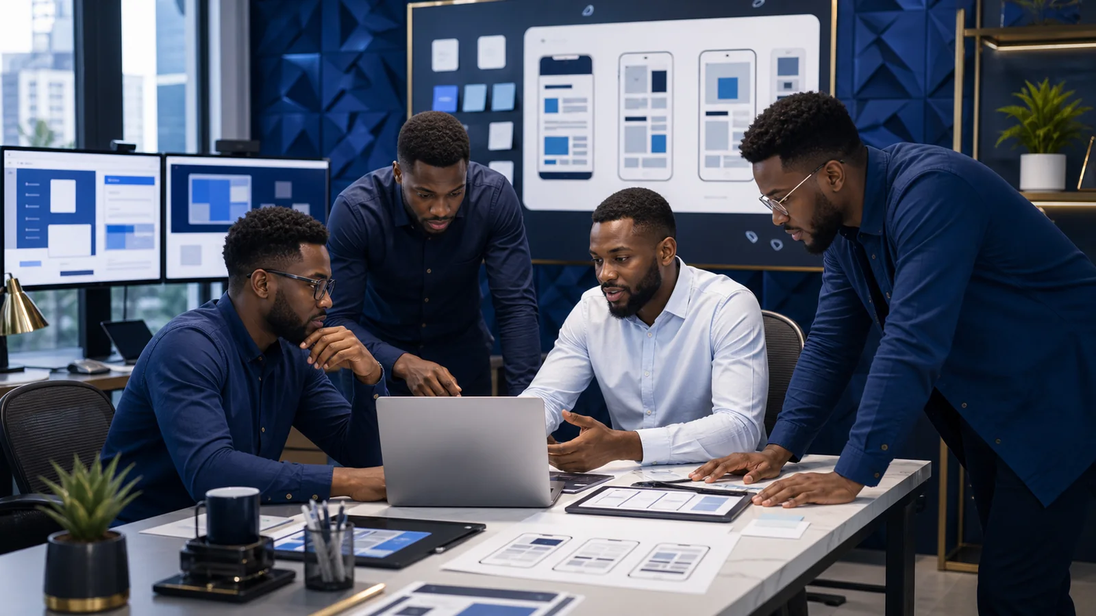 PREA Enterprise website app and digital product development team reviewing interface designs